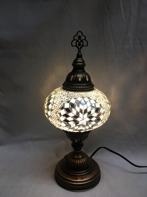 Mosaic Glass Table Lamp - Large, White Pinwheel