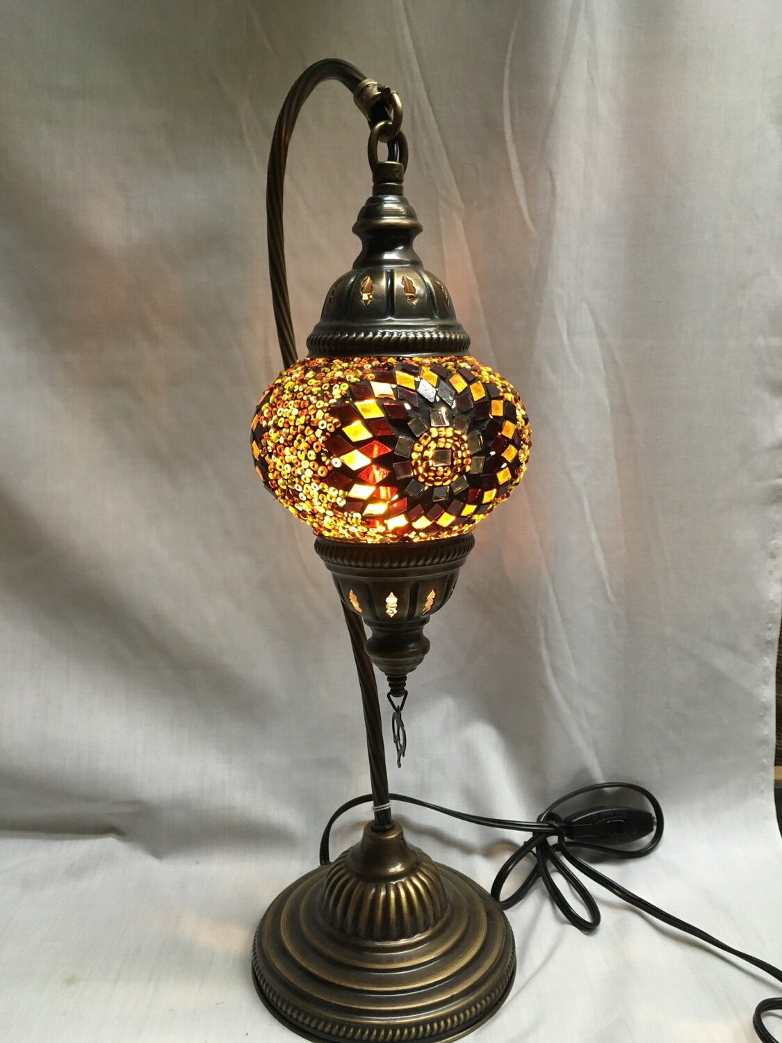 Mosaic Glass Table Lamp, Rust/Brown Circular Design
