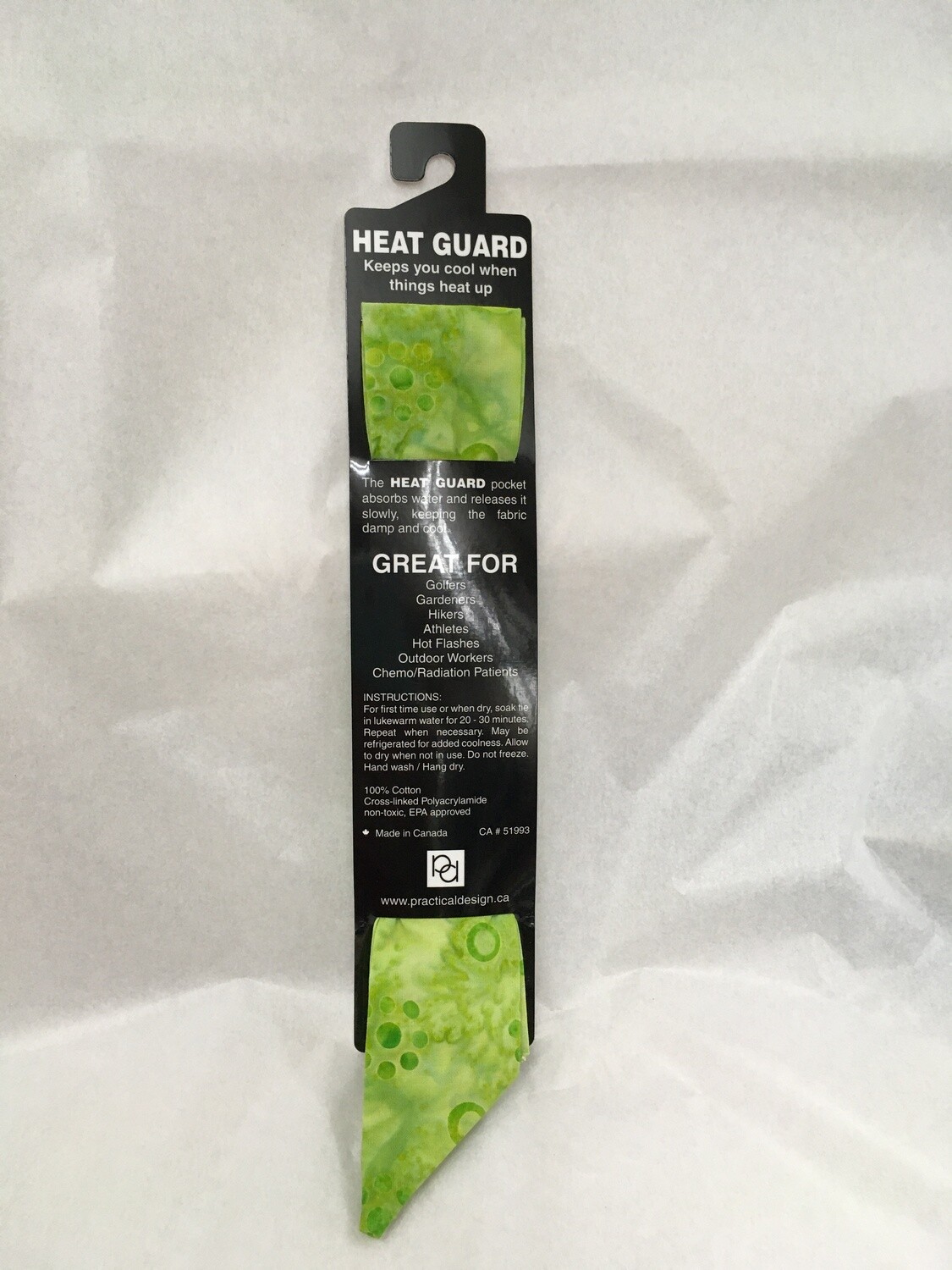 Heat Guard Cooling Tie - Celery Batik - Handmade in Canada