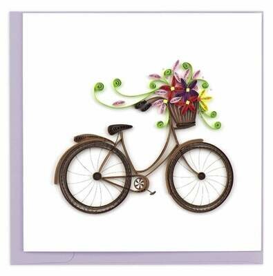 Quilling Card - Bicycle and Flower Basket - handcrafted - Blank inside