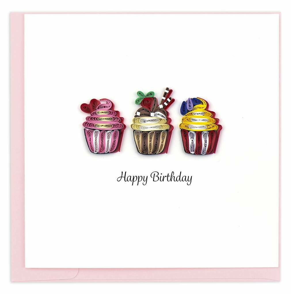 Quilling Card - Birthday Cupcakes - handcrafted - Blank inside