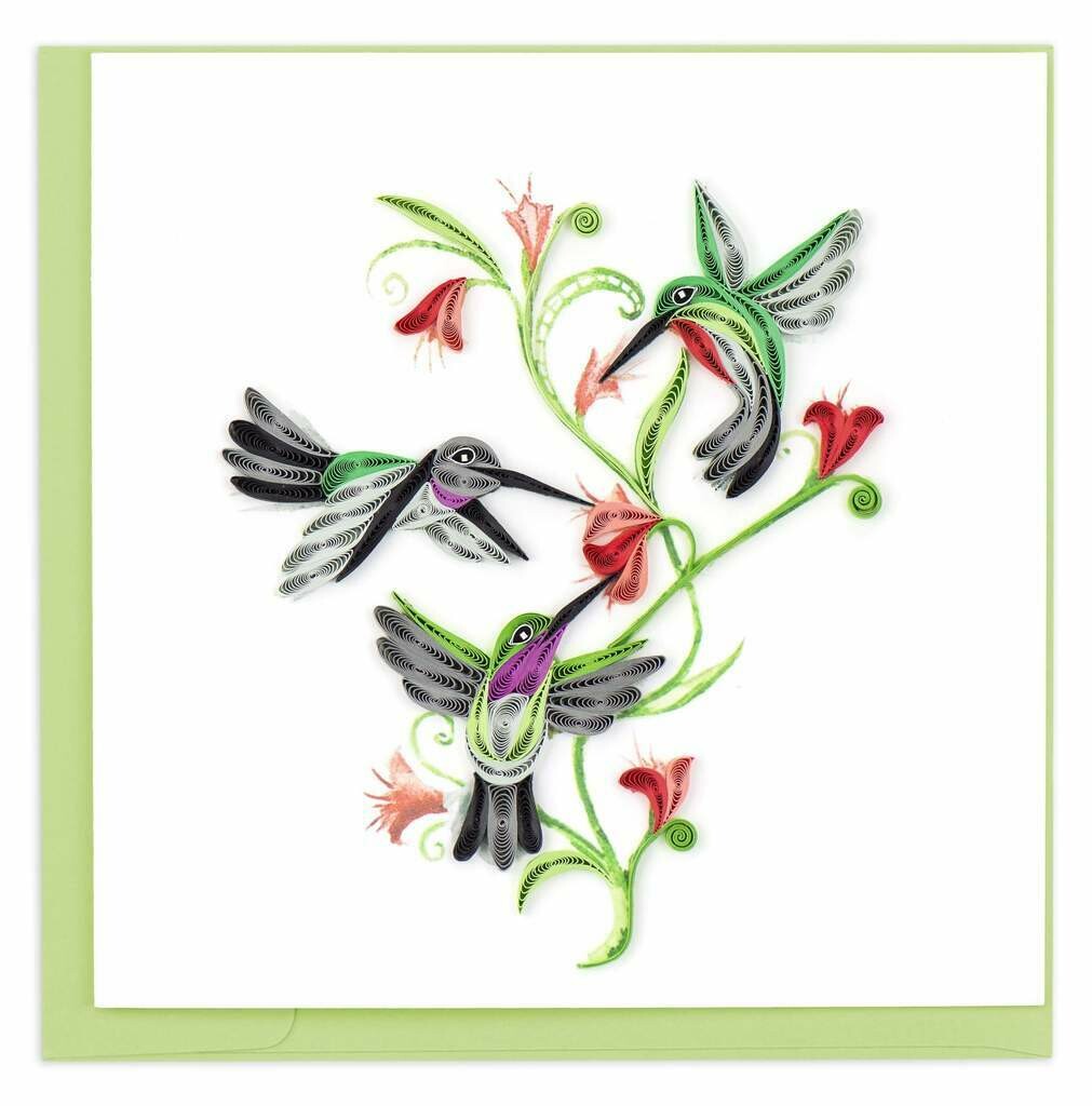 Quilling Card - Hummingbird Trio - handcrafted - Blank inside