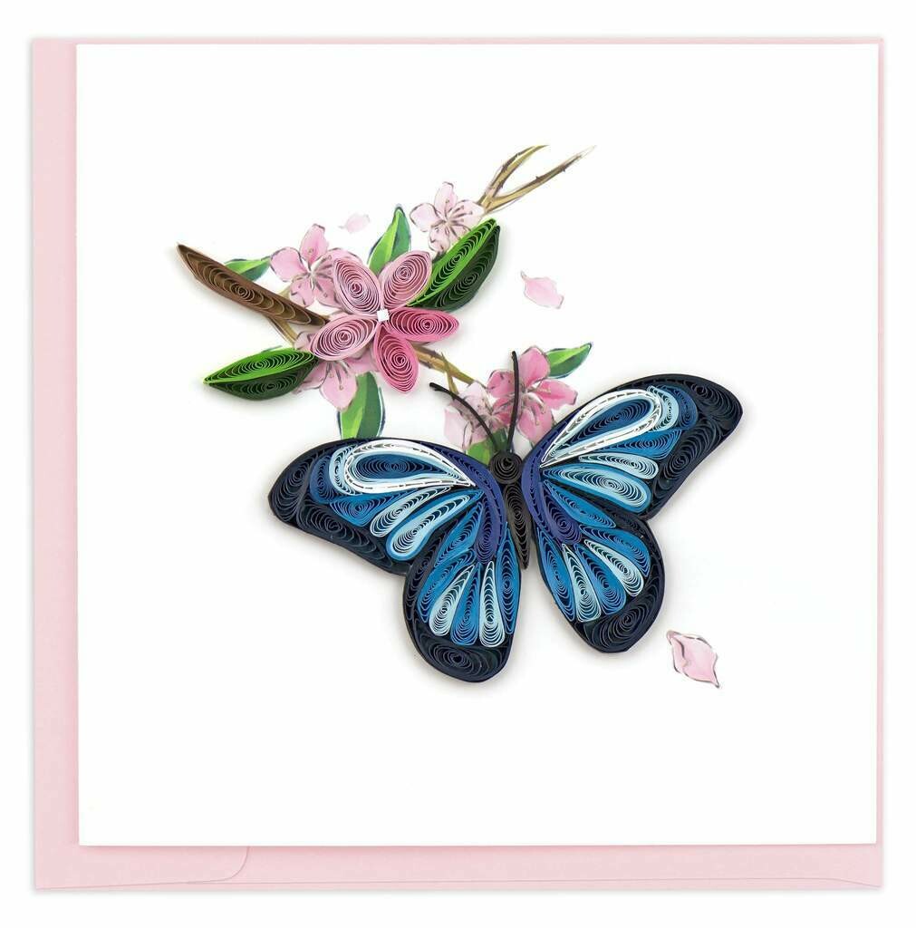 Quilling Card - Blue Butterfly - handcrafted - Blank inside