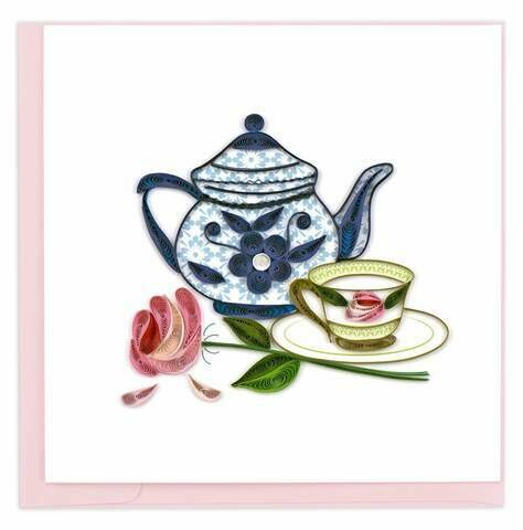 Quilling Card - Tea Party - handcrafted - Blank inside