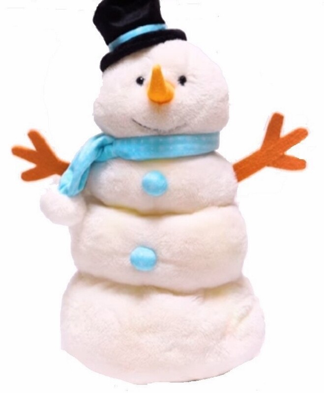 Melty Snowman, blue scarf and top hat - sings Frosty the Snowman and moves up and down.