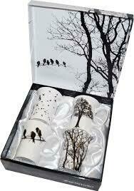 Eternal Silhouette - Trees w birds - Set of Four Fine Bone China Mugs in Collector Box