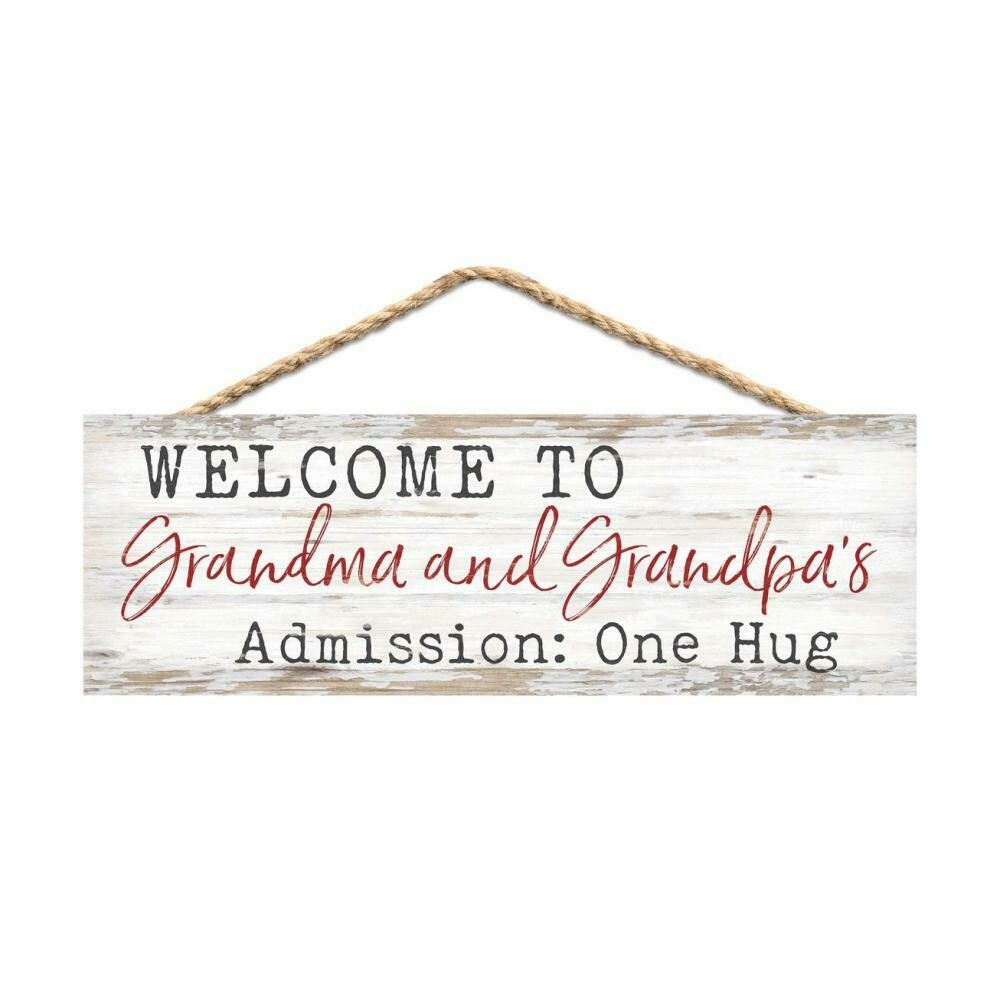 Wood Word String Sign - Welcome to Grandma and Granpa's  Admission: one hug - P.G. Dunn Designs