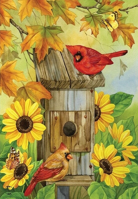 Cardinals and Sunflowers - Garden Flag - Fall - 12.5 " x 18"