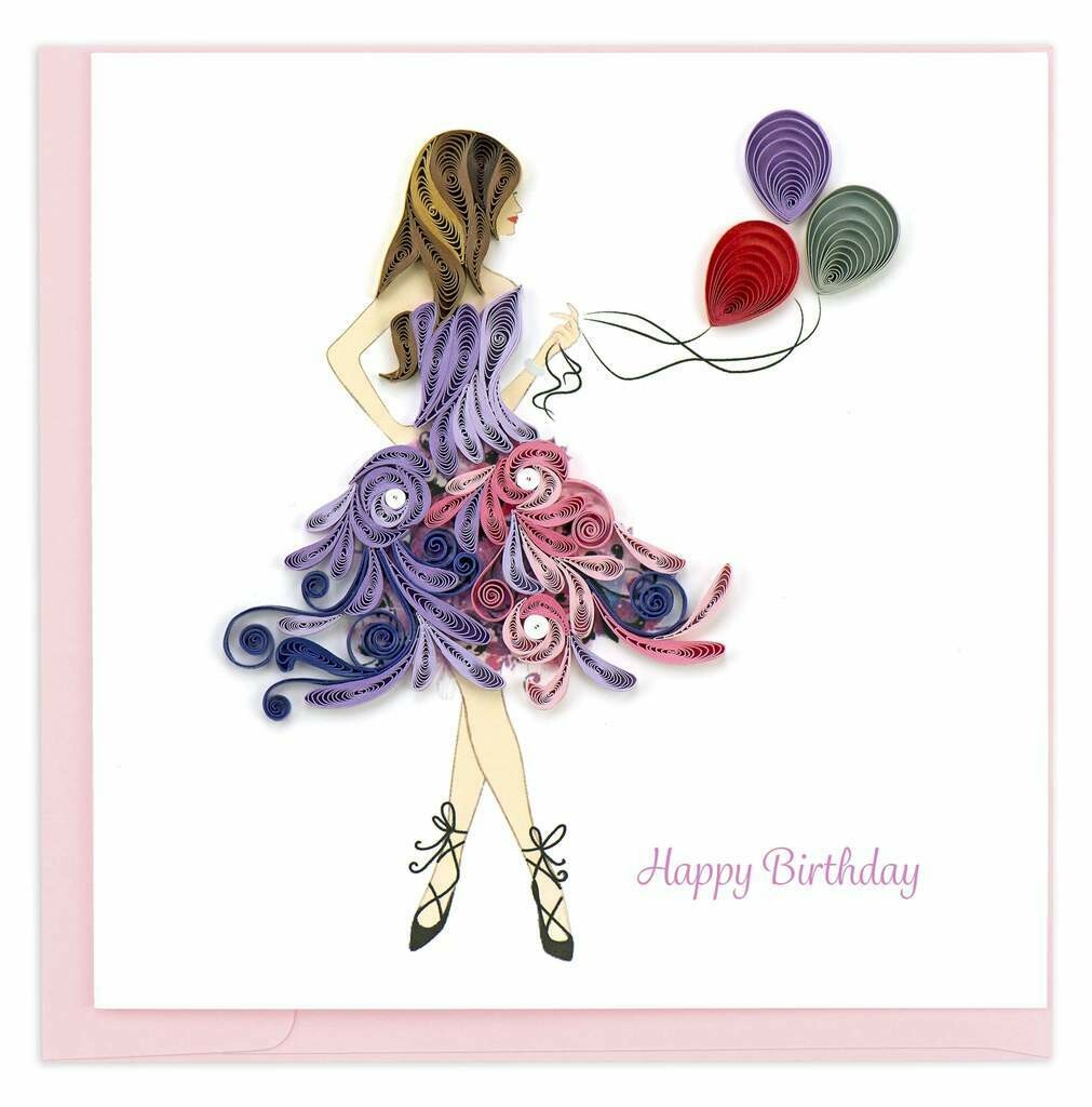 Quilling Card - Birthday Girl - handcrafted - Blank inside