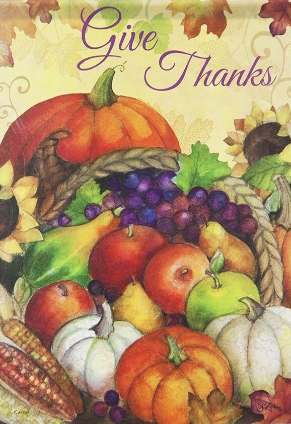 Bountiful Cornucopia - "Give Thanks" -  Thanksgiving Flag - Fall 28" x 40"