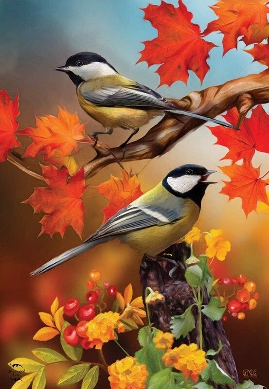 Autumn Chickadees - Garden Flag - 12.5 " x 18"