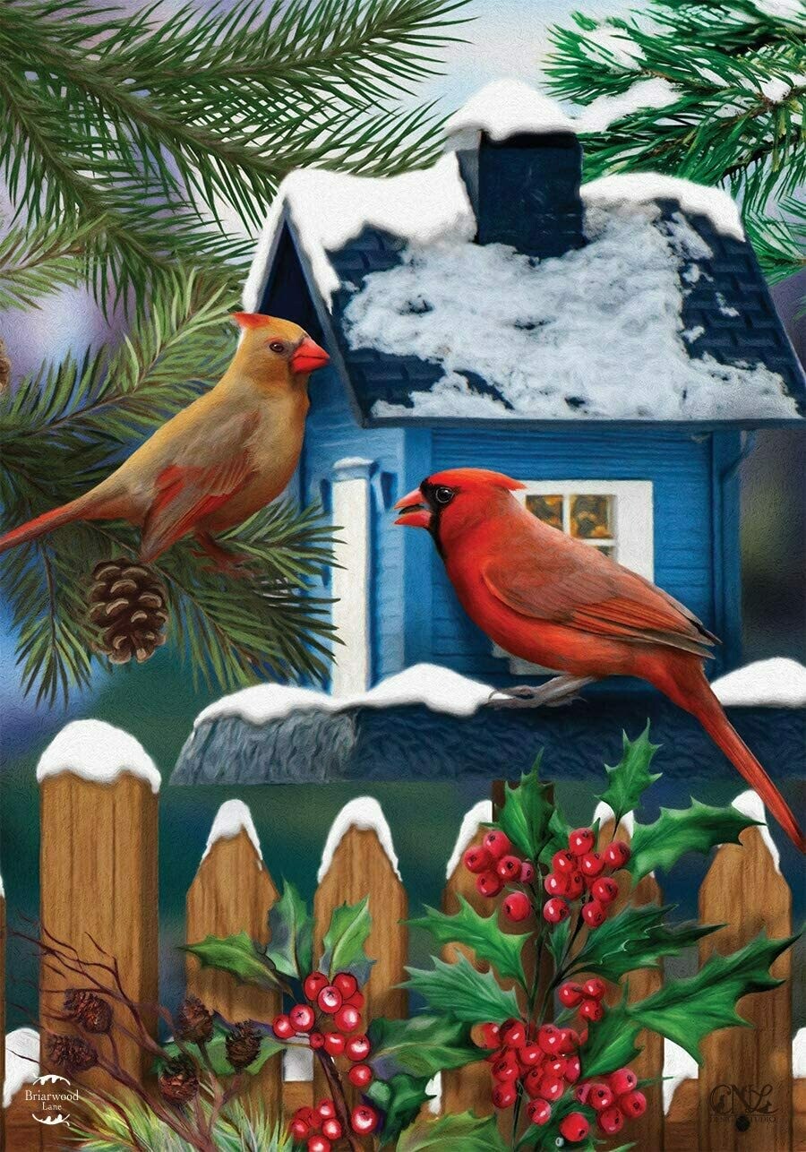 Snow Day Cardinals - Garden Flag - 12.5 " x 18"