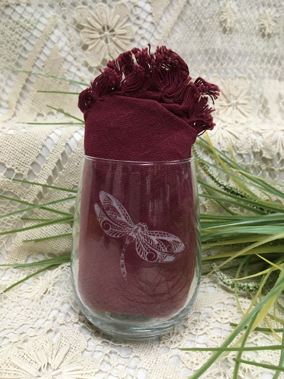 Wine Cup - Dragonfly - Stemless - Etched Glass - Canadiana Collection