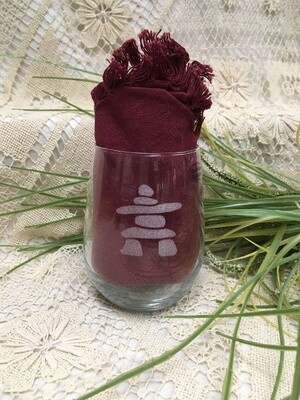 Wine Cup - Inukshuk - Stemless - Etched Glass - Canadiana Collection