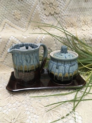 Cream & Sugar Set with Tray, Blue Ash - Parsons Dietrich Pottery - Canadian Handmade