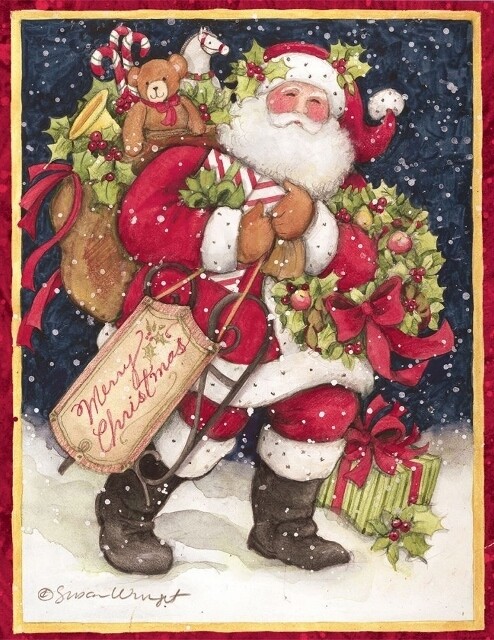 Lang Christmas Cards - Snowy Night Santa - 18 per Box