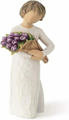 Willow Tree: Surprise - Child Holding Bouquet of Purple Tulips