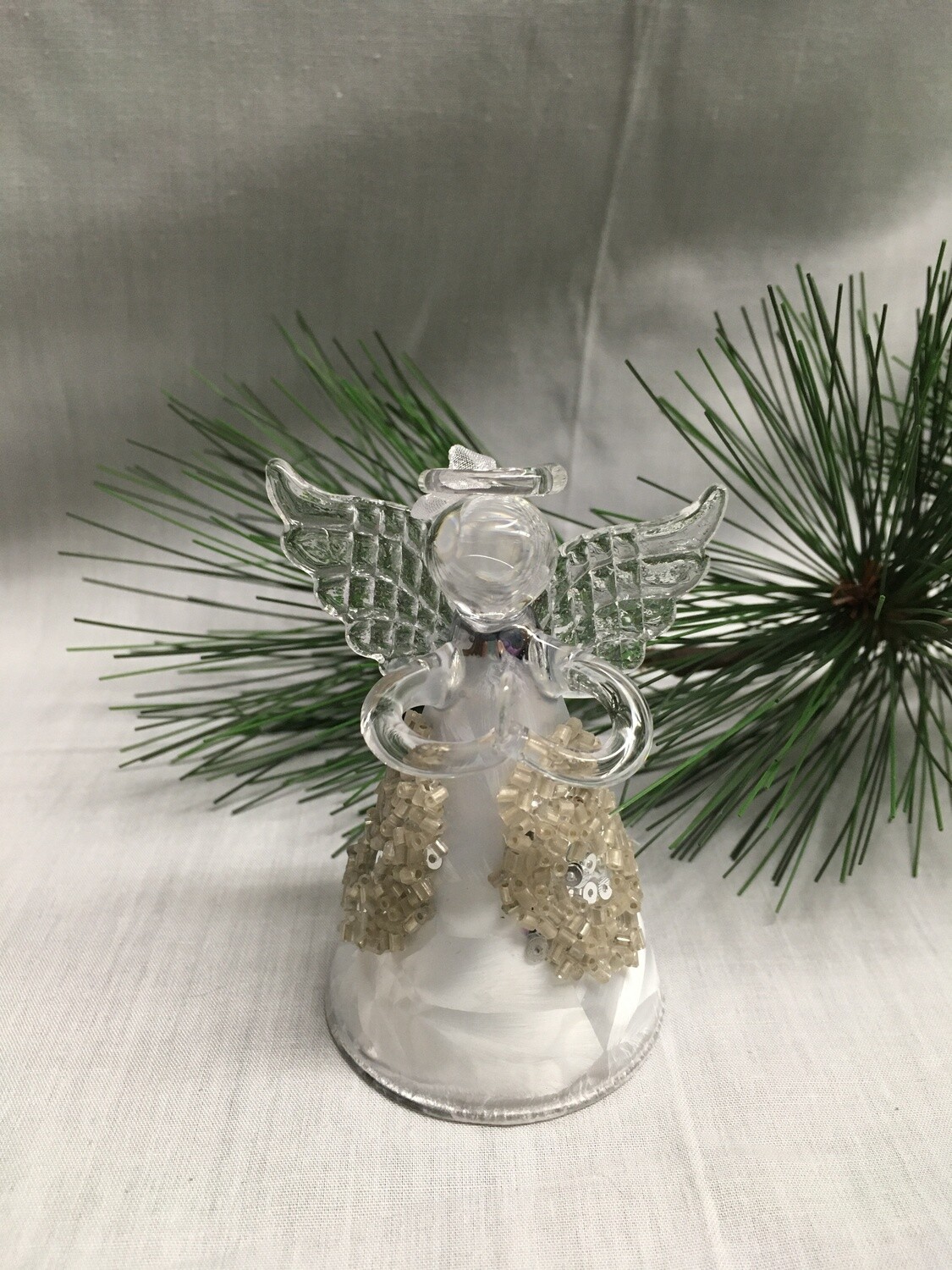Glass Angel / Fairy Ornament - 3.5" - Frosted Silver with Beads