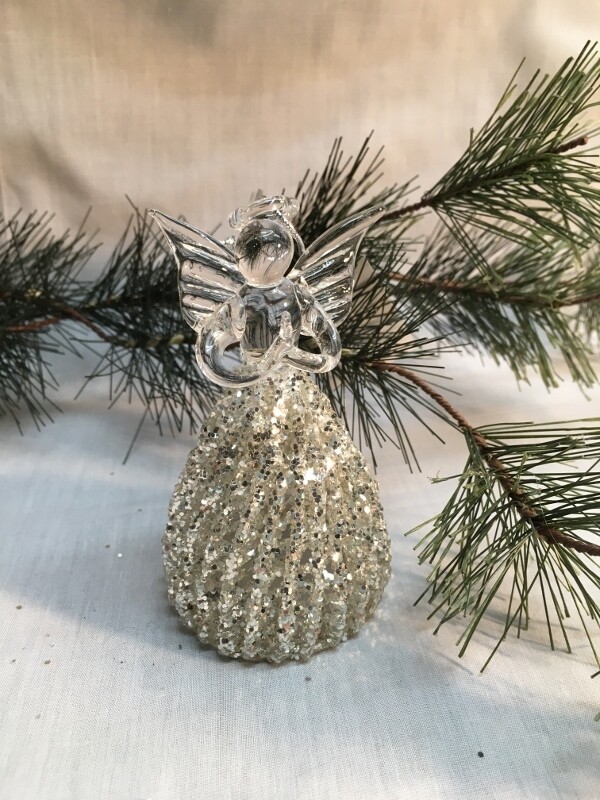 Glass Angel / Fairy Ornament - 4" - Silver Glitter Bell Skirt