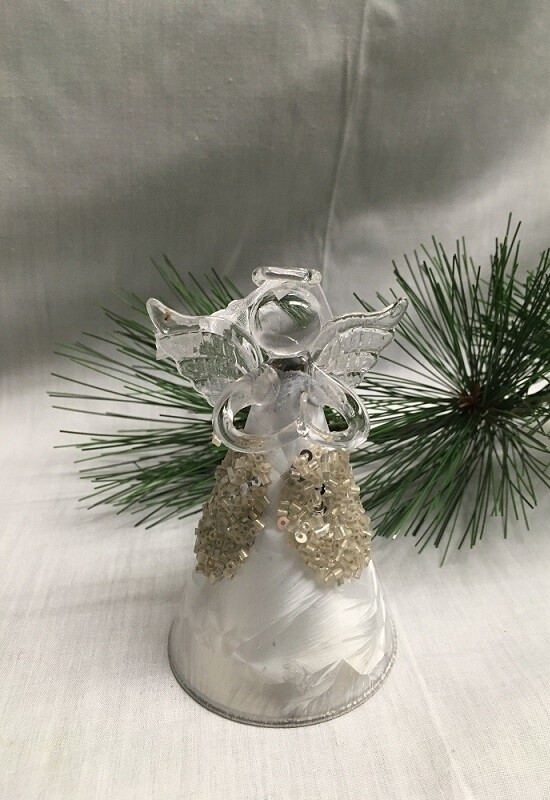 Glass Angel / Fairy Ornament - 4.5" - Frosted Silver with Beads