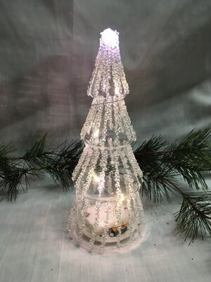 Glass Christmas Tree - 8" - Lights up - uses 3 AAA batteries