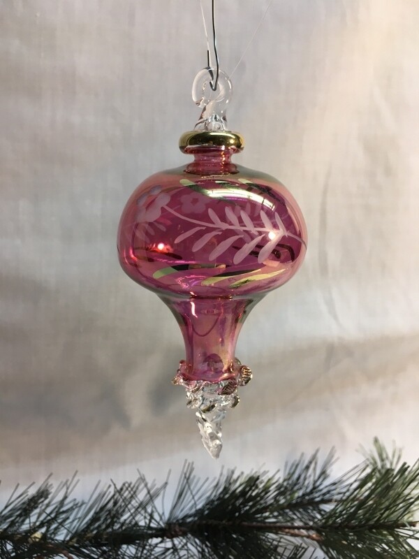 Egyptian Glass Christmas Ornament - cut glass red mushroom - handmade in Egypt