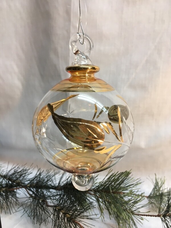 Egyptian Glass Christmas Ornament - Gold Leaf Design with 14K gold accents - handmade in Egypt