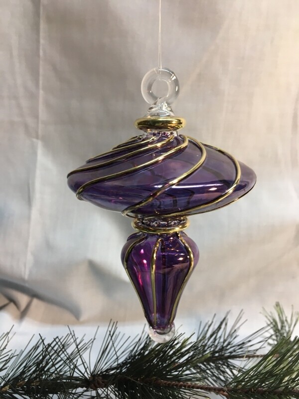  Egyptian Glass Christmas Ornament - Spinner with gold and purple Stripes - handmade in Egypt