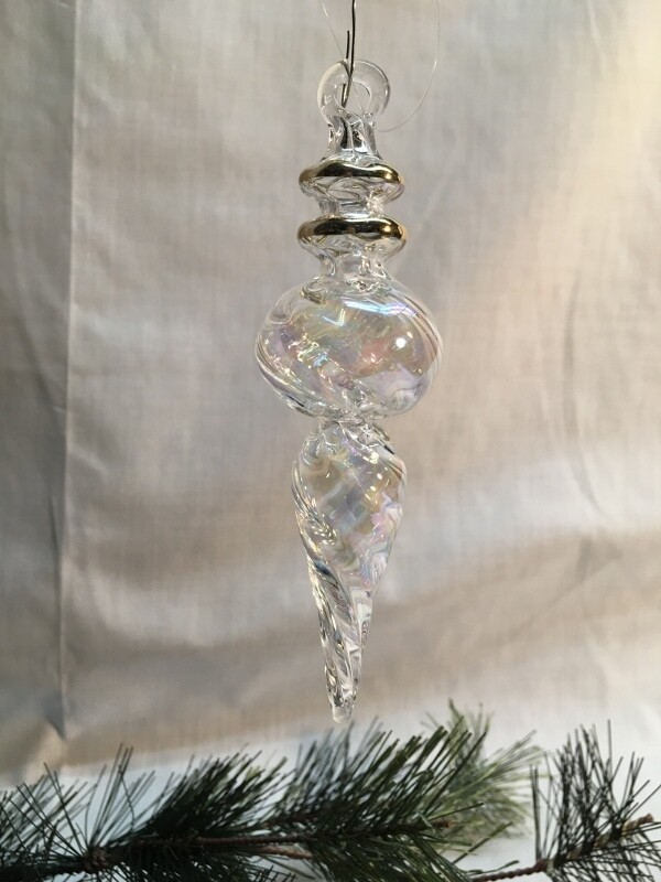 Egyptian Glass Christmas Ornament Clear Icicle Design With 14k Gold Accents Handmade In Egypt
