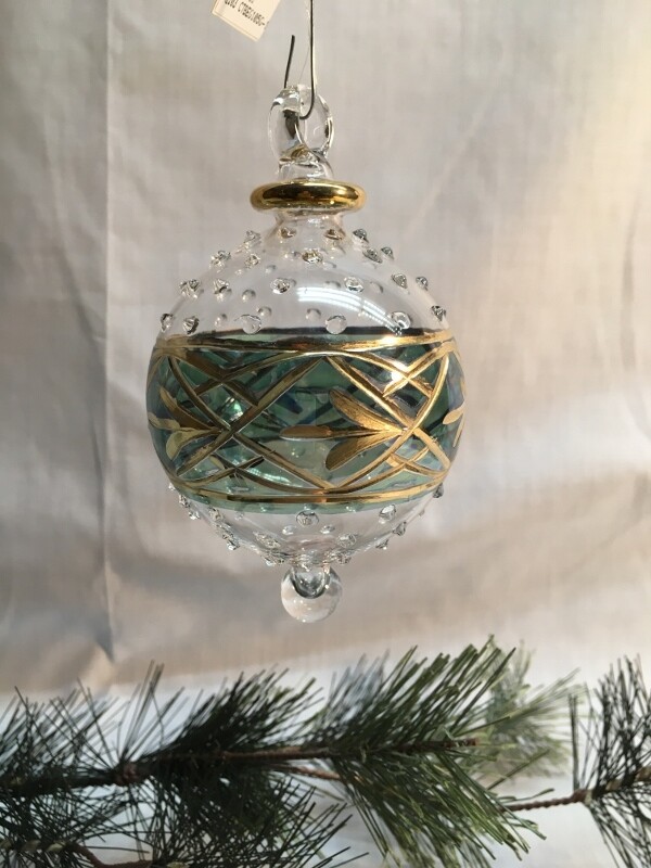 Egyptian Glass Christmas Ornament - Green glass Ball - handmade in Egypt