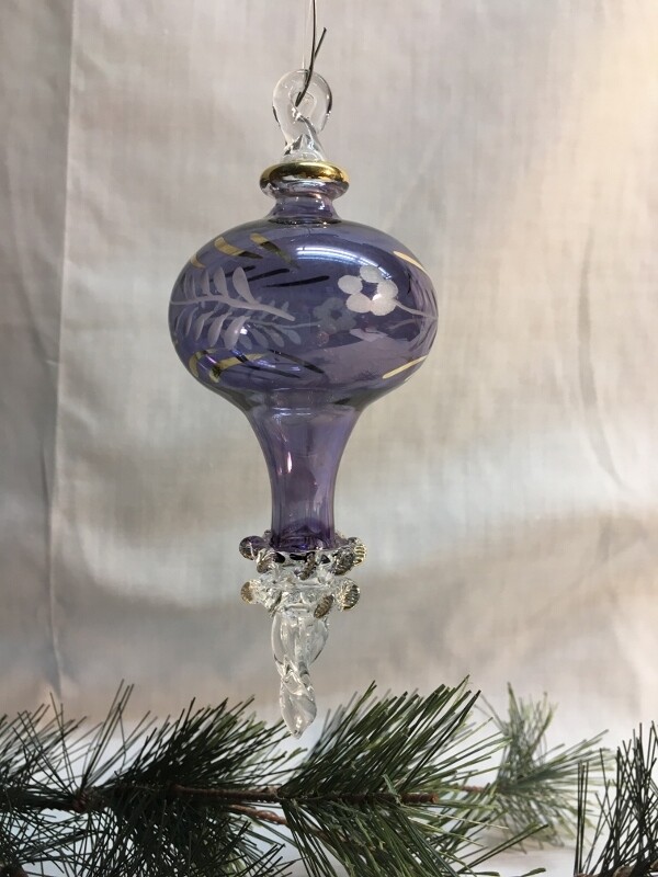 Egyptian Glass Christmas Ornament - Cut glass purple mushroom - handmade in Egypt