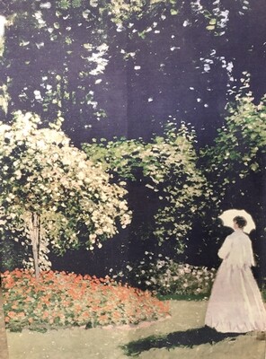 Oil Painting Scarf - 30% Seta Silk - Lady in Garden, Monet