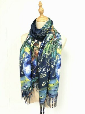 Oil Painting Scarf - soft feel wrap - Vase with Flowers
