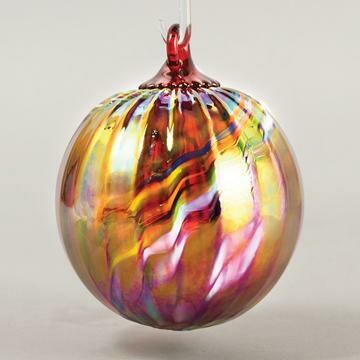 3" Glass Eye Studio - Holiday Swirl, Red - Friendship Ball - handblown in USA