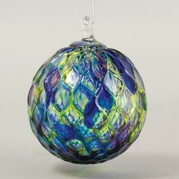 3" Glass Eye Studio - Blue Mosaic Diamond - Friendship Ball - handblown in USA