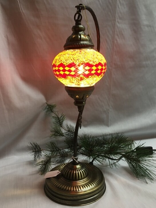 Mosaic Glass Table Lamp - Red / Orange Zig Zag