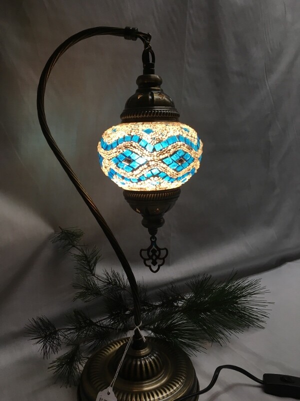 Mosaic Glass Table Lamp - Turquoise/Blue Zig Zag Pattern