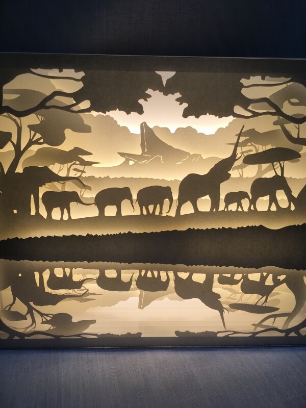 Thousands of Elephants - Paper Art Led Light Box  