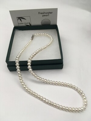 Freshwater Pearl Necklace - 18 inch Single Strand, White Pearls
