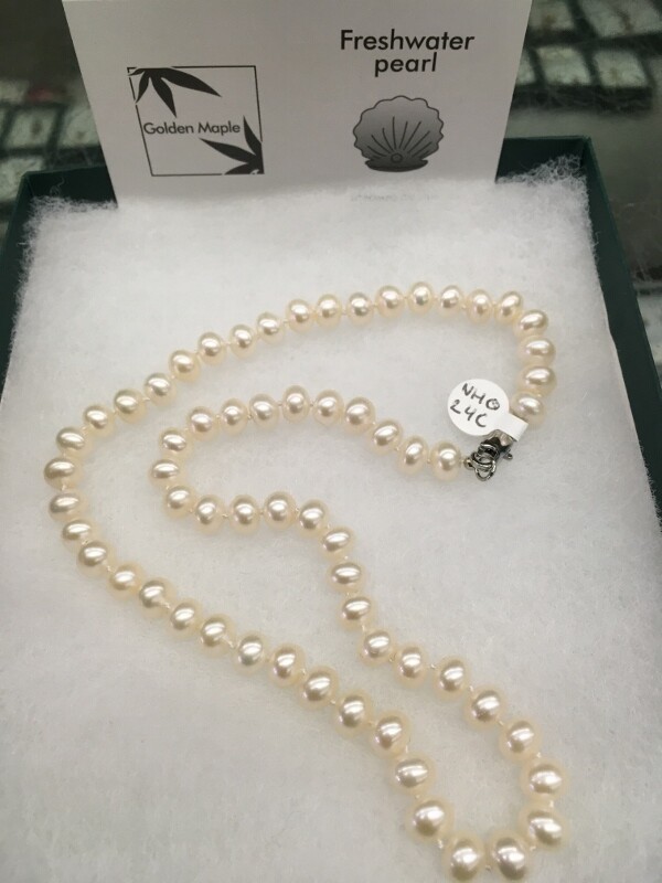 Freshwater Pearl Necklace - 18 inch Single Strand, Large White Pearls