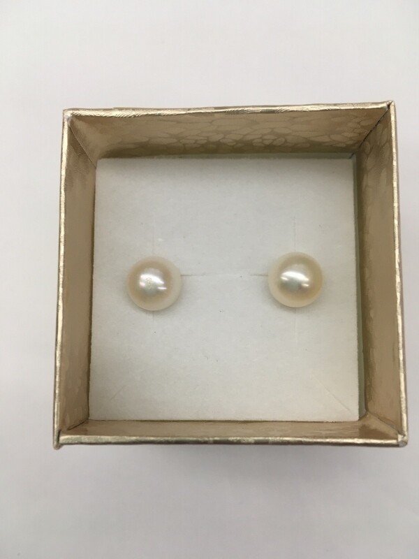 Freshwater Pearl Stud Earrings - Single Large White Pearls