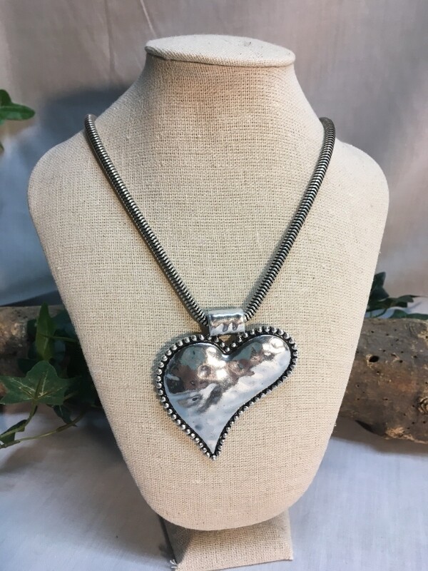 Heart Necklace, Antique style - Matt Finish - 22 inch length - Metal Fashion Jewellery