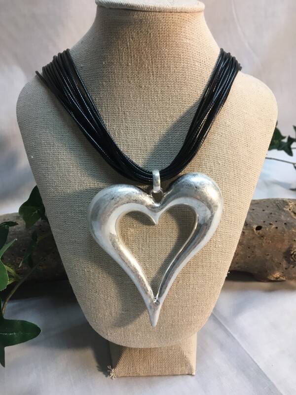 Heart Necklace - Matt Finish, Chunky Style - 18 inch length - Metal Fashion Jewellery