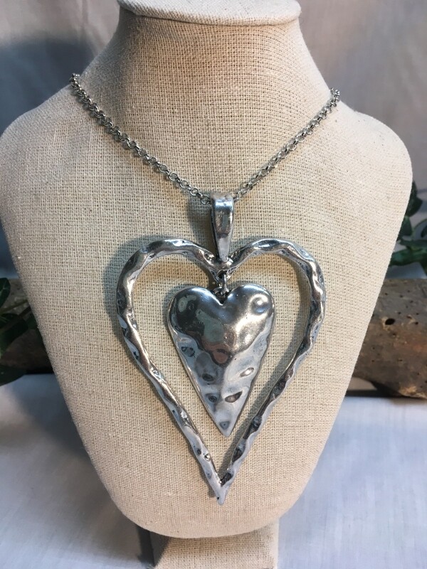 Double Heart Necklace with chain - 40 inches - Metal Fashion Jewellery