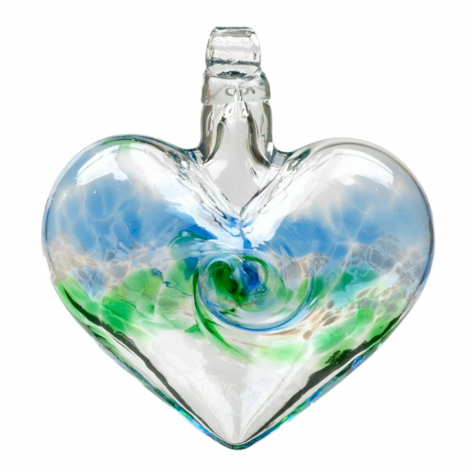 3" Heart - Van Glow - Blue/Green - Canadian Blown Glass