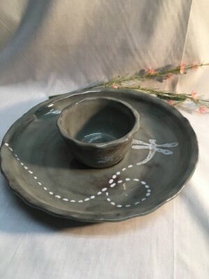 Chip and Dip Plate and Bowl Set - Dragonfly - Canadian Handmade by Ed Lucier