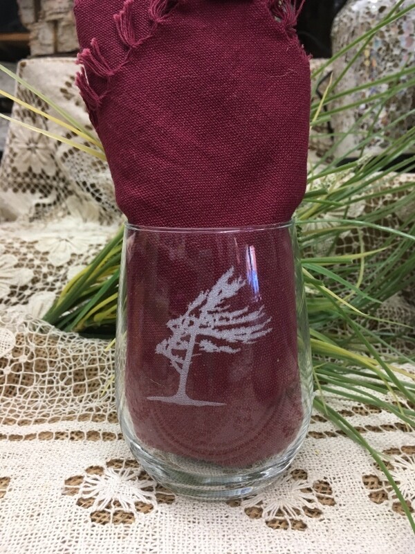 Wine Cup - Windswept Tree - Stemless - Etched Glass - Canadiana Collection