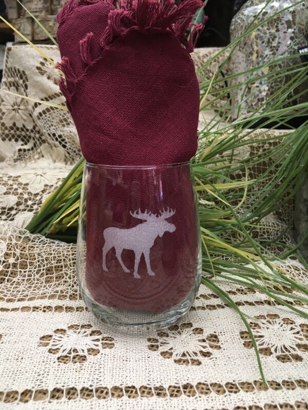 Wine Cup - Moose - Stemless - Etched Glass - Canadiana Collection