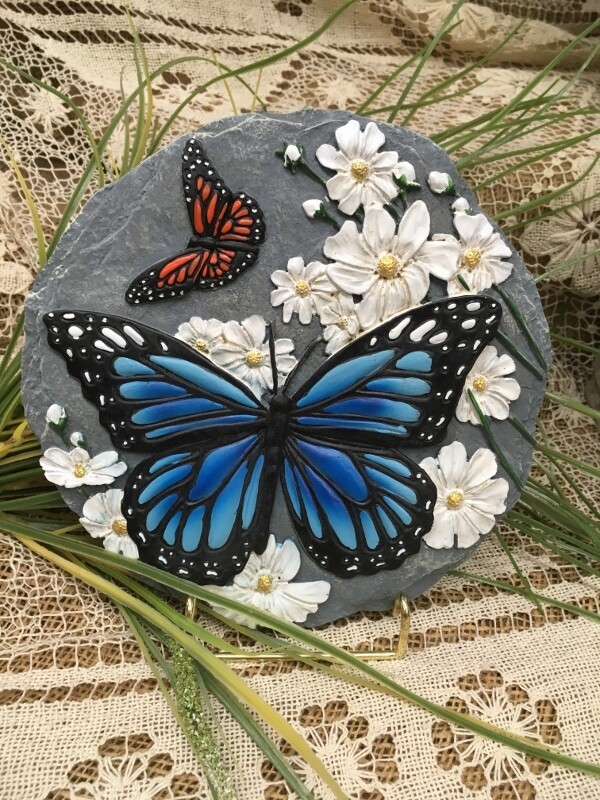 Garden Stepping Stone - Butterflies and Flowers - 8 inch diameter