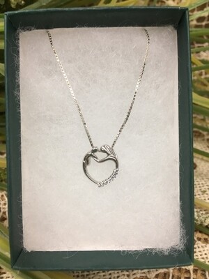 Birthstone Heart Necklace - D - April - Mother and Child Sterling Silver Pendant with Cubic Zirconian Stones and 18 inch chain